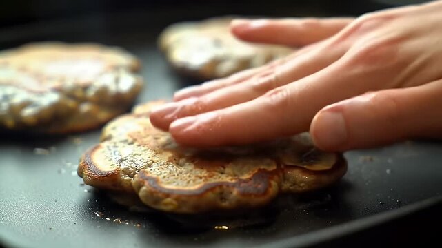 Adding Sparkle Golden Pancakes with Glitter on a Hot Black Griddle for Breakfast Recipe and Family Cooking Activity Delicious Golden Pancakes and Sprinkling Gold Glitter to Sweeten the Celebration
