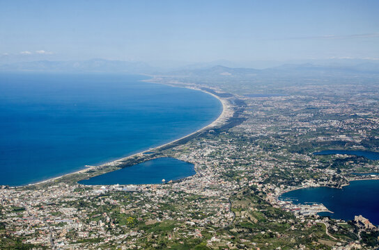 Aerial view of Licola Beach, Naples, Spring sunshine