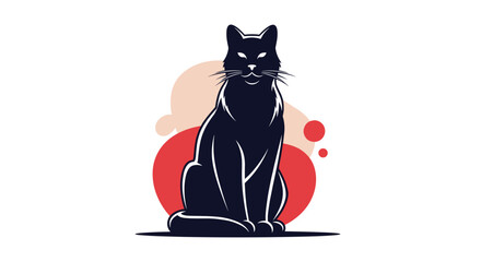 Mysterious Black Cat Sitting With Glowing Eyes and Abstract Red Circles