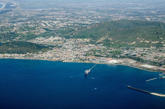 Aerial view of the port of Pozzuoli on a sunny April day