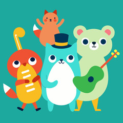 Obraz premium Cute cartoon animals playing music together