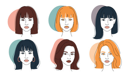 Six Diverse Female Hairstyles Showing Different Colors and Styles
