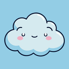 Cute kawaii cloud character smiling on a blue sky background