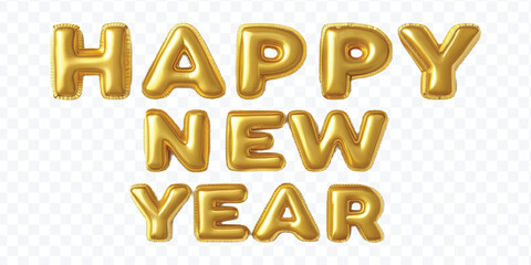 realistic 3d happy new year 3d typography text made by with different gold colour helium balloons balloon isolated on transparent background