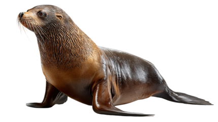 Oceanic Majesty: A solitary seal rests with grace, captured in stunning detail. Its sleek, dark fur and the bright eyes make a perfect sight.