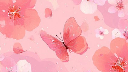Delicate pink butterfly and cherry blossom design