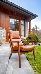 Fototapeta premium Modern leather armchair on patio