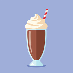 Milkshake flat design. Chocolate milkshake with cream on top. Vector design suitable for logos, stickers and other products. Nice design and not ugly.