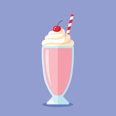 Milkshake flat design. Strawberry milkshake with cream on top. Vector design suitable for logos, stickers and other products. Nice design and not ugly. design 2