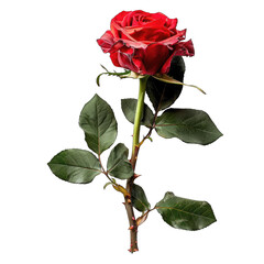 Close-up of a single, vibrant red rose. Dark background highlights the flower's rich color and delicate details