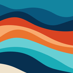 Abstract wavy lines in blue orange and cream color palette