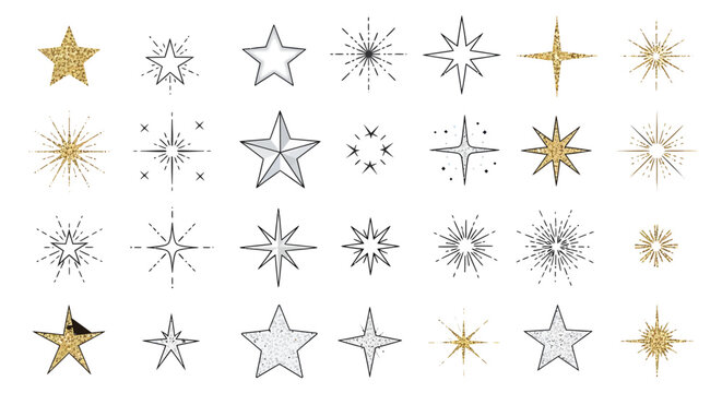 Sparkling starbursts and elegant star shapes, perfect for adding festive glamor to holiday projects