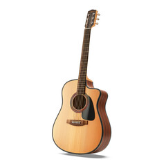Fototapeta premium Acoustic Guitar Harmony: A beautifully crafted acoustic guitar rests in the light, its natural wood grain visible. A perfect scene for a musician or music-lover