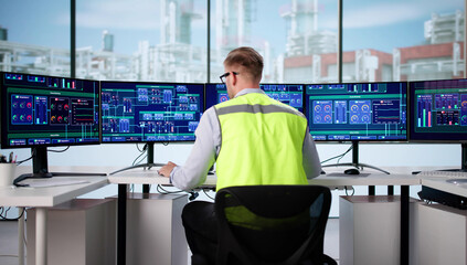 Chemical Engineer Observing Computer Monitors