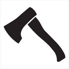 Minimalist Axe Icon – Black Silhouette of Hatchet with Curved Handle on White Background