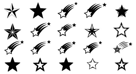 Elegant black and white star icons for design projects needing celestial or celebratory elements