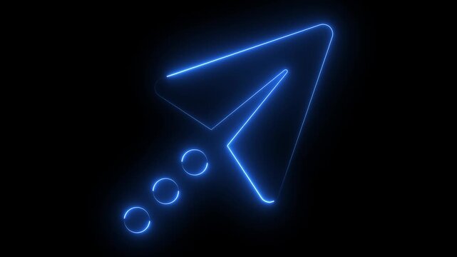 High impact blue neon paper rocket icon with dark background. Stunning glowing neon  paper plane icon