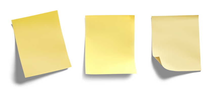 Yellow Sticky Notes: Three yellow sticky notes, each casting a soft shadow, stand as symbols of memos, messages, and moments of creativity