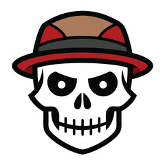 Skull with hat black vector illustration design on white background