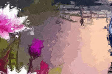 Various oil paintings, flowers, roses, peonies, landscapes, butterflies, waterfalls, lakes, sailboats, mountains and waters