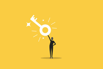 Businessman holding key to solve business problem. concept of Key to unlock, solutions, business accessibility