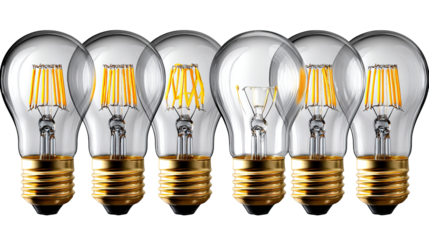Illuminating Innovation: A cluster of incandescent light bulbs illuminates the power of ideas and innovative energy.  Showcasing technological marvel and conceptual brilliance