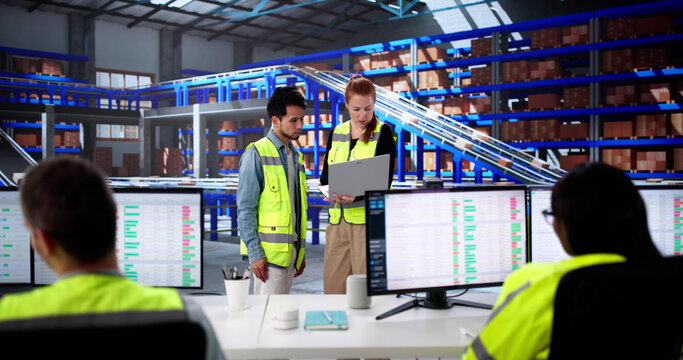 Diverse Team Working On Automated Warehouse Management