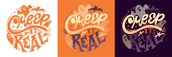 Happy Halloween set - Trick or treat – funny cute  hand drawn doodle lettering label, t-shirt design, mug print, sticker print.