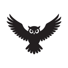 Black owl silhouette with wings spread wide in flight