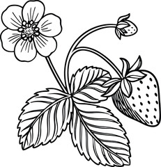 A beautiful black and white floral pattern with a vintage drawing of a rose branch and leaves