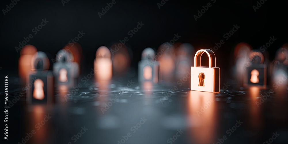 Wall mural digital security icon with lock and user profiles for data protection and online privacy concept in 