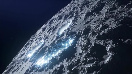 Lunar surface with shadowed craters illuminated by light - Powered by Adobe