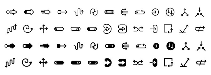 Icon set arrow ui design include login, enter, slider etc. arrow sign outline and solid concept.