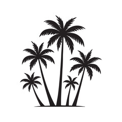 Group of tall palm trees silhouette