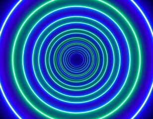 Concentric neon circles create a hypnotic, tunnel-like effect