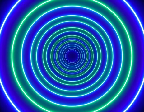 Concentric neon circles create a hypnotic, tunnel-like effect