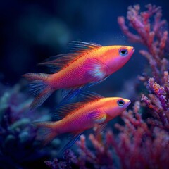 Fototapeta premium Vibrant Orange Fish Swimming Among Colorful Coral Reef Underwater