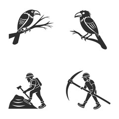 set of silhouettes of skiing