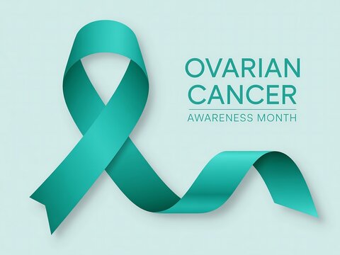 Teal ribbon symbolizes awareness and support for ovarian cancer research and patient advocacy - Powered by Adobe