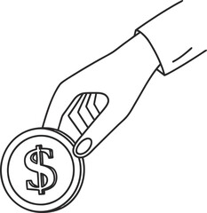 Cartoon business illustration of a hand holding a dollar sign vector icon