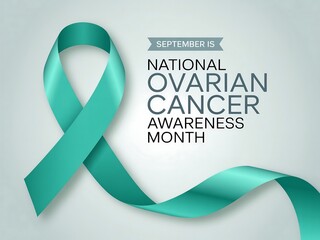Teal ribbon symbolizing national ovarian cancer awareness month and support