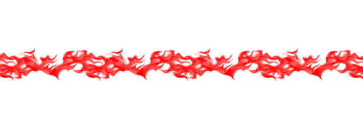 A horizontal line of fiery red flames against on transparent background. A frame or border made of bright red fire patterns on transparent background © Wulandari