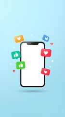 Smartphone with social media engagement icons