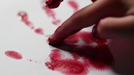 Red handprint on white paper - Powered by Adobe