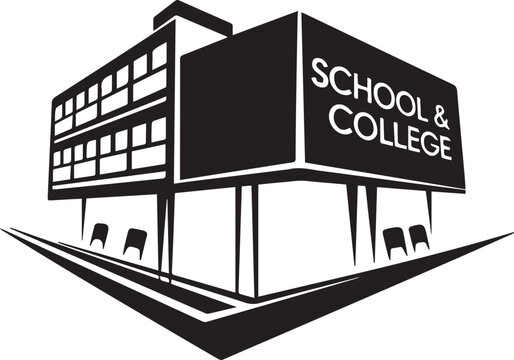 Minimalist black and white school building icon with clean lines. Geometric and modern, ideal for logos, stickers, or digital use.
