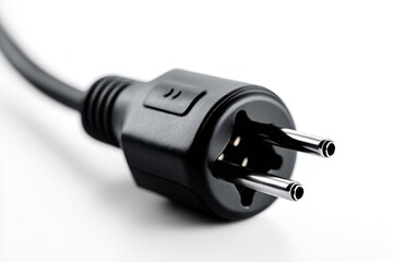 Close-up of a black electrical plug with a cord