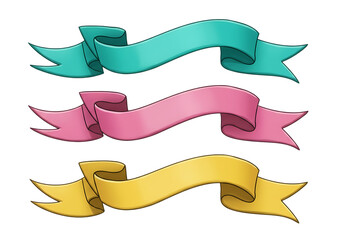 Obraz premium Three colorful ribbons isolated on transparent background