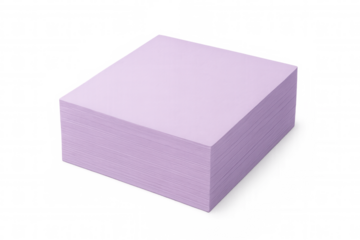 Neat stack of pastel purple sticky notes isolated on a transparent background, perfect for reminders, notes, and creative projects