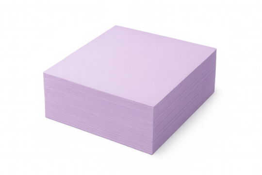 Neat stack of pastel purple sticky notes isolated on a transparent background, perfect for reminders, notes, and creative projects