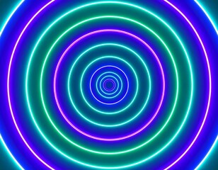 Concentric neon circles create a hypnotic, depth-illusion effect